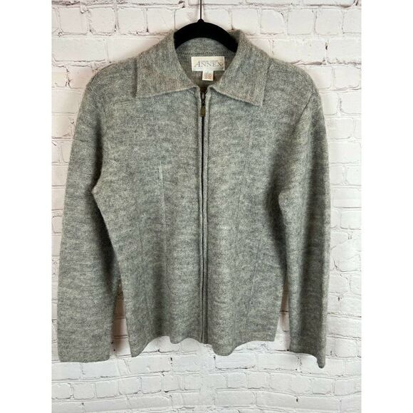 CASUAL CORNER ANNEX vintage wool full zip collared gray cardigan sweater S - Picture 1 of 7